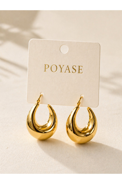 POYASE Gold Color Drop Hoop Earrings Non Tarnish Plated Stylish and Suitable for Daily Use Modern Earrings
