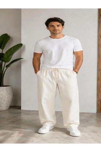 More Black Men's Relaxed Ribbed Waist Drawstring and Elastic Baggy Jogger Pants