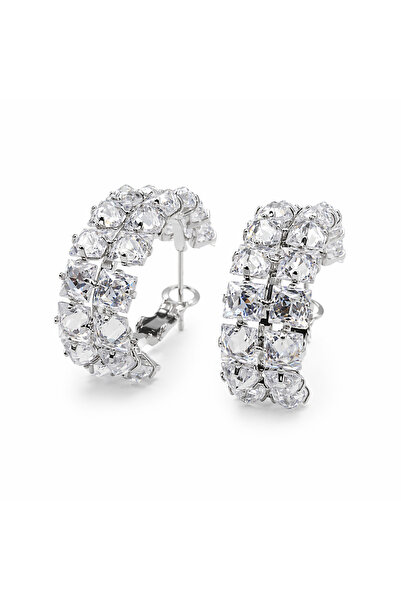 Sjour Diamond Yeni Sezon Kadın Çelik Kombin Küpesi 2 cm Çap 3 Yıl Garantili