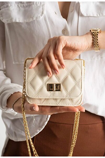 grand coco Γυναικεία κομψή μίνι κρεμ τσάντα χεριών και ώμων