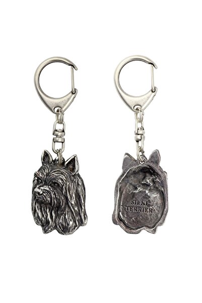Art - Dog Silky Terrier - Silver-plated key ring with dog,handbag decoration,...