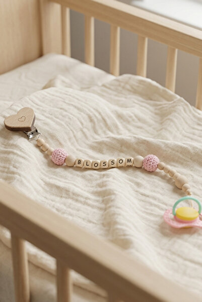 My Kids Room İsme Özel Doğal Ahşap Emzik Zinciri - Kişiye Özel Bebek Emzik As...