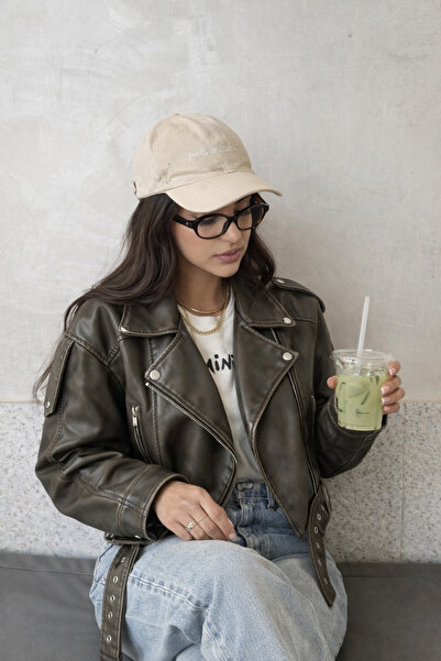 Ekim Store Yeşil Kemerli Oversize Deri Ceket