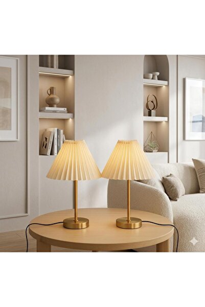 Emg DesiGn Kablolu Çin Şapkası 2li Abajur Ekru Şapka Masa Lambası Gold Salon ...