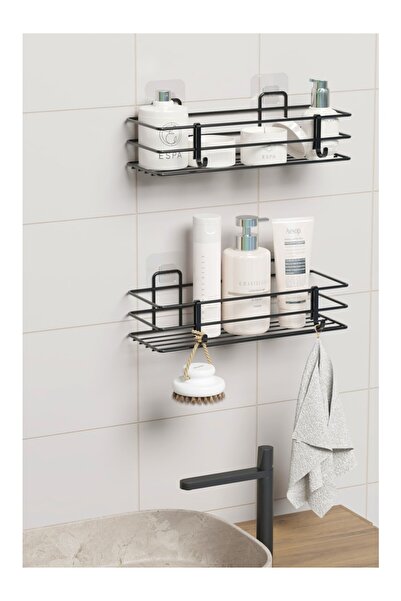 Lilasso Αυτοκόλλητο σετ 2 τεμαχίων Ράφι μπάνιου, θήκη για σαμπουάν ντους, οργ...