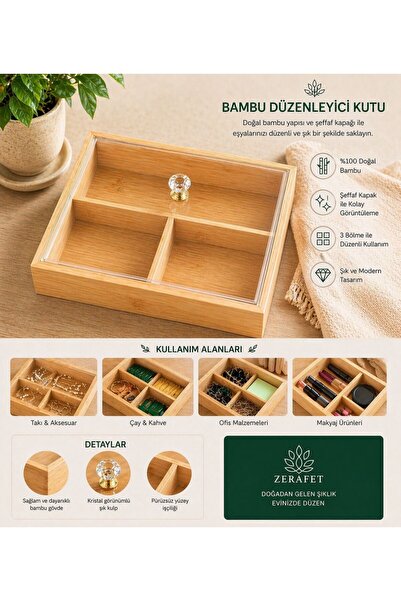 ZERAFET BAMBU KAPAKLI 3 BÖLMELİ ORGANİZER(20*20)