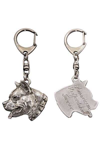 Art - Dog American Staffordshire Terrier - Breloc placat cu argint cu un câin...