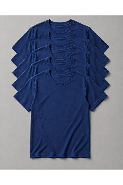 mw memowear Unisex Ανδρικό/Γυναικείο Μπλουζάκι 5 τεμαχίων από μπλε βαμβάκι με...