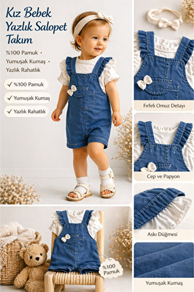MYZİ STORE Κοριτσίστικο Βρεφικό Σετ 2 τεμαχίων με κοντομάνικο βαμβακερό τζιν ...