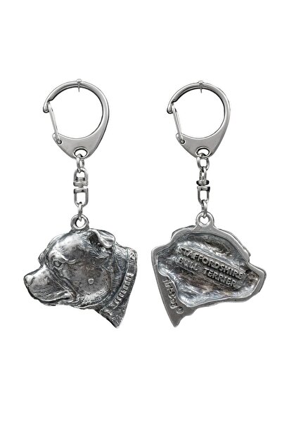 Art - Dog Staffordshire Bull Terrier- Silver-plated key ring with dog, backpa...