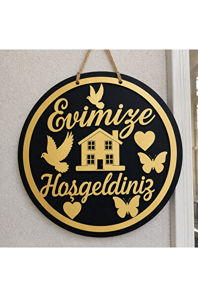 exalted hawk Hoşgeldiniz Yazılı Aynalı Pleksi Ahşap Kapı Süsü Dekoratif