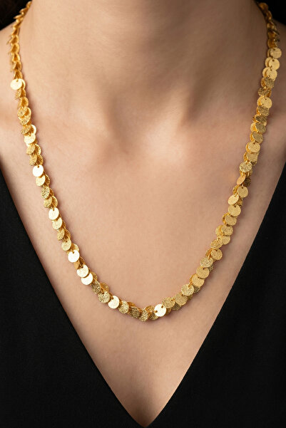 Modacaprea LUXURY 14K 50 cm Yuvarlak Saçaklı Kadın Kolye | Altın Renkli Karar...