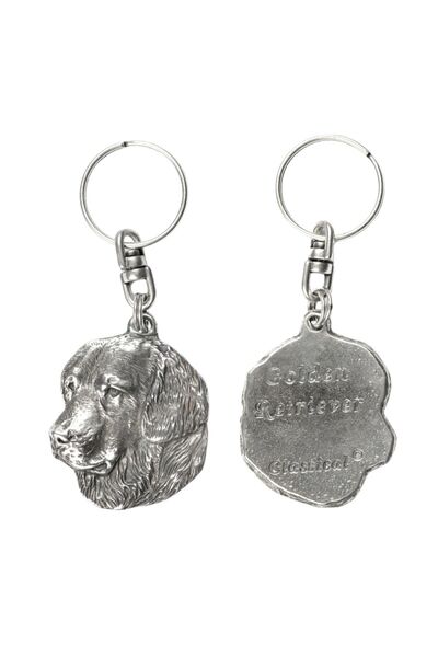Art - Dog Golden Retriever - Pandantiv placat cu argint cu un câine într-o cu...