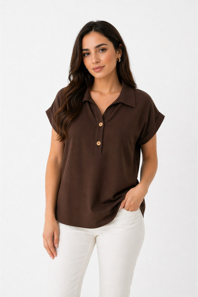 modavingo Γυναικεία μπλούζα Aerobin με καφέ γιακά