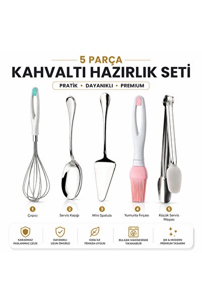 Birpa Pratik Kahvaltı Hazırlık Seti (5 Parça) – Çırpıcı, Servis Kaşığı, Mini ...