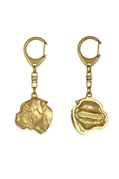 Art - Dog Bullmastiff - Gilded key ring with dog in gift box,luxury accessory...