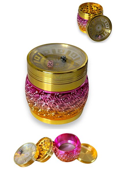 Kalitomi 63mm Zarlı Kapak Pembe Altın Premium 4 Katmanlı Grinder Manuel Kahve...