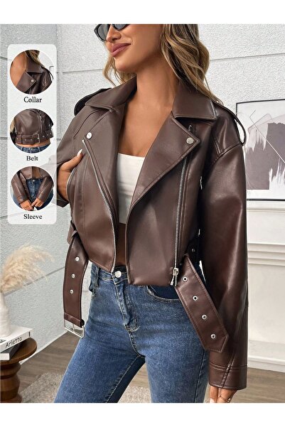 Ekim Store Bitter Brown Belted Oversize Leather Jacket