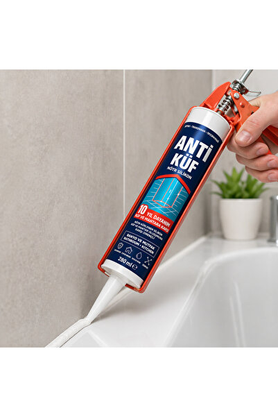 Badem10 Beyaz Anti Küf Silikon Nötr 280 ML Banyo Lavabo Mutfak İçin Uygun Küfe ve Suya Dayanıklı Silikon