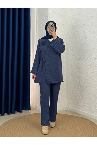 MİHRA STORE Cevher Σακάκι με Πλαϊνές Λωρίδες Gofre Τριπλό Σετ-MF1848 Ναυτικό ...