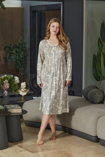 Aqua 26603 Γυναικείο νυχτικό με μακριά μανίκια και σχέδια