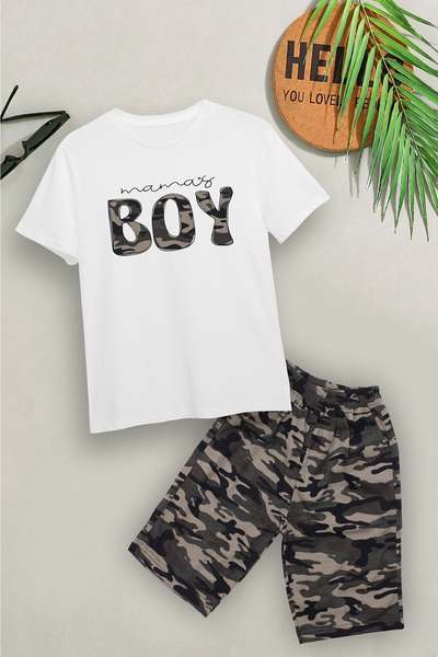 FYK COLLECTİON Σετ μπλουζάκι και σορτς για αγόρια με σχέδιο καμουφλάζ, με στά...