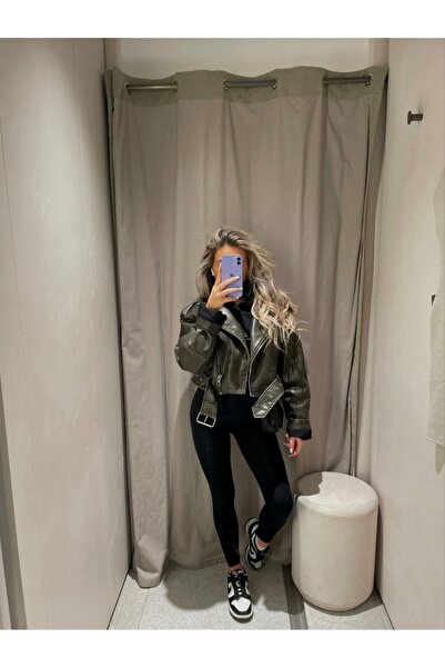 Ekim Store Belted Casual Khaki Leather Jacket