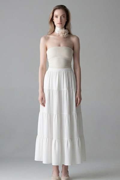 COMBİNE MİCHAİL Γυναικεία λευκή μακριά φούστα με ελαστική μέση