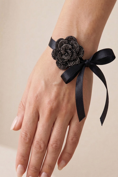 PETEK AKSESUAR Shiny Stone Flower Ribbon Bracelet