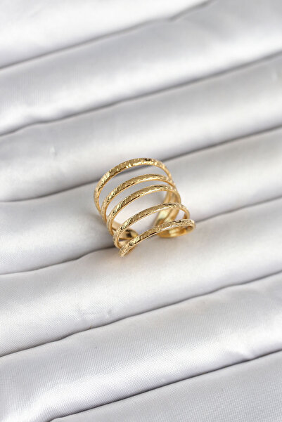 Beta Moda Hub 316L Steel Gold Color Row Model Women's Ring