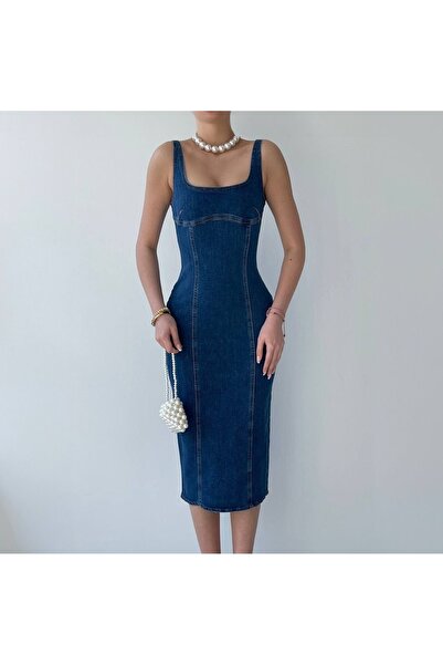 Ekim Store Τζιν φόρεμα με τιράντες και φερμουάρ