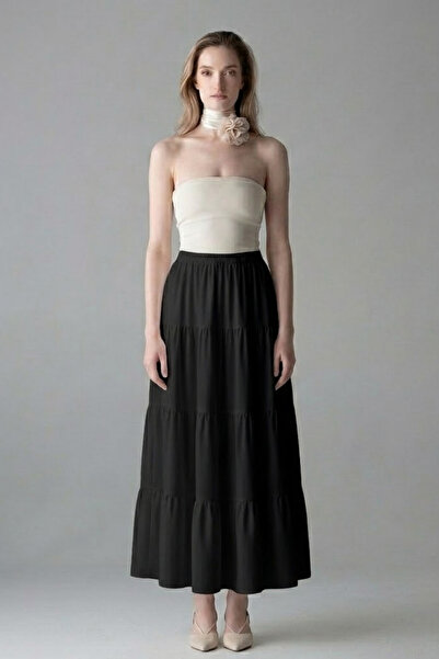 COMBİNE MİCHAİL Γυναικεία μαύρη μακριά φούστα με ελαστική μέση