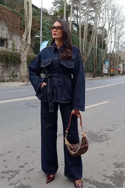 Ekim Store Blue Belted Tie-Up Double Denim Suit