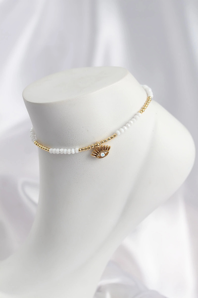 shopwave White Color Beaded Evil Eye Figured Anklet