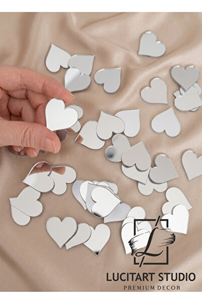 LucitART 10'lu Paket Gümüş (Silver) Pleksi Dekoratif Kalpler 1mm Kendinden Ya...