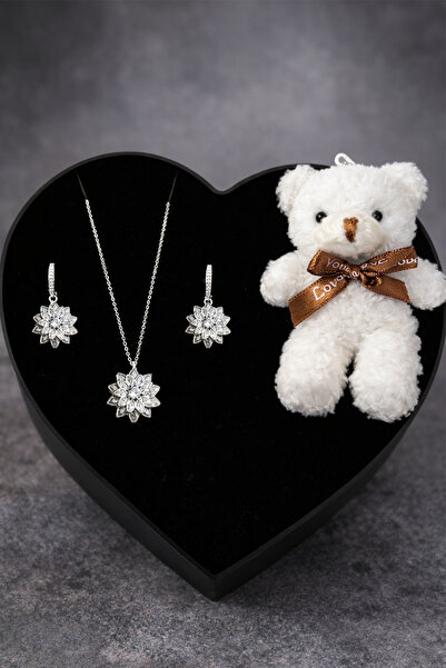 Silvanya Jewelry Kalp kutuda 925 Ayar Gümüş Lotus Kolye Küpe Seti- Ayıcık Ana...
