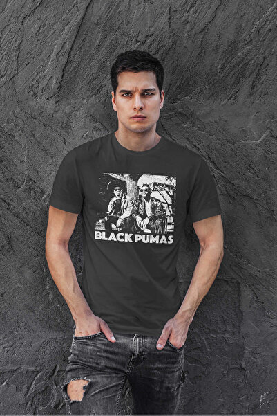 buzagi tasarım ürünleri Black Pumas Digital Print Regular Fit Black Unisex T-...