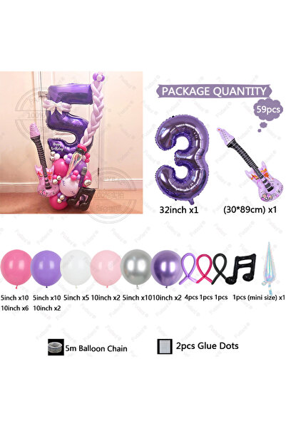 Choice1 other 3 59pcs Guitar Balloon Purple Numbers 1-9 Birthday Balloon Set ...