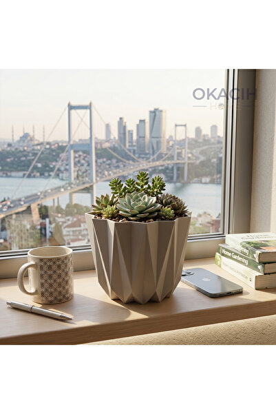 okacih Modern Prizma Tasarım Dekoratif Saksı Geometrik Çiçek Saksısı 15 cm