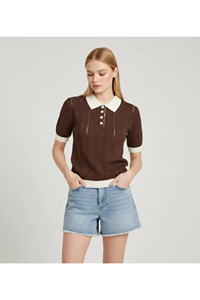 Park Karon 12487 Γυναικεία πλεκτή μπλούζα με λαιμόκοψη πόλο και κουμπιά σε όλ...