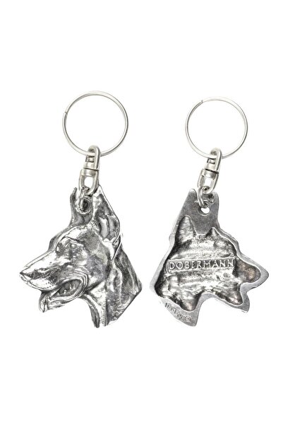 Art - Dog Dobermann - Silver-plated dog pendant, handbag decoration, backpack...