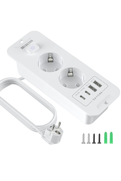 Choice EU 2AC white EU Embedded Socket, Desktop Built in Power Strip with 2 U...