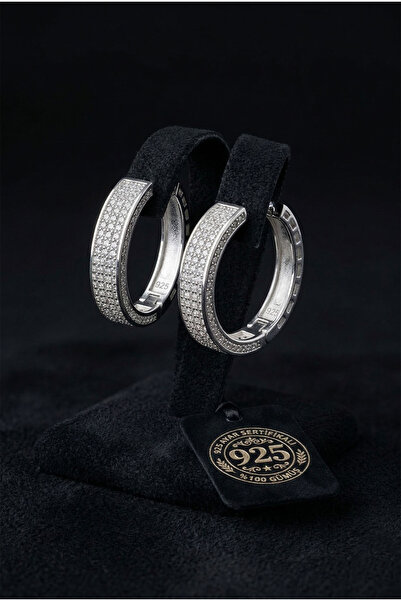 Roza Silver 925 Ayar Gümüş Rodyum Renk Zirkon Taşlı Yarım Tur Üç Sıra Huggie ...