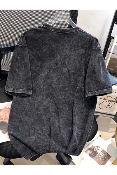 LAND MODA Mărimi mari - Mărimi mari - Tricou casual la modă pentru femei, cu guler rotund, cu aspect vintage spălăcit