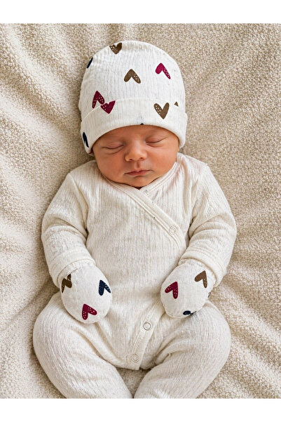 Minimissbaby Heart Patterned Newborn Hat & Glove Set – Soft Cotton Baby Set