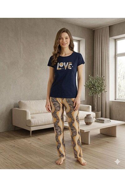 PİJALİNA Σετ κοντομάνικης πιτζάμες από βαμβακερή στάμπα