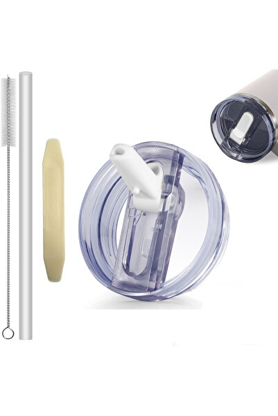 Choice4 غطاء كوب أبيض سعة 40 أونصة مع قش قابل للطي، غطاء بديل مقاوم للانسكاب ...