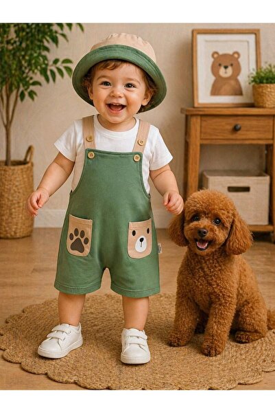 P&H BABYWEAR طقم سالوبيت للأولاد الصغار مكون من 3 قطع مع قبعة سفاري مطبوعة بط...