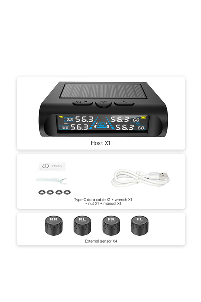Choice جهاز مراقبة درجة حرارة الإطارات T21 USB/Solar TPMS مع 4 مستشعرات خارجي...