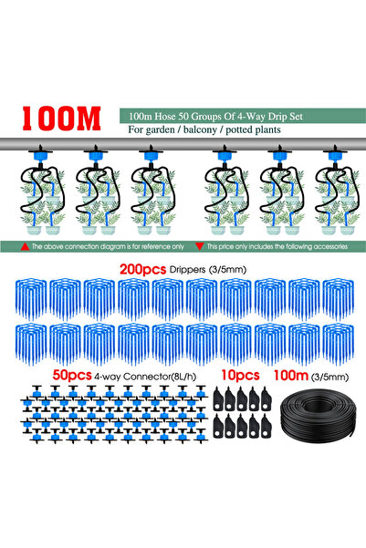 Choice21 نظام ري بالتنقيط Gx100m kit 100-10M 4/2-Way 8L مع جهاز إرسال وريشة ت...